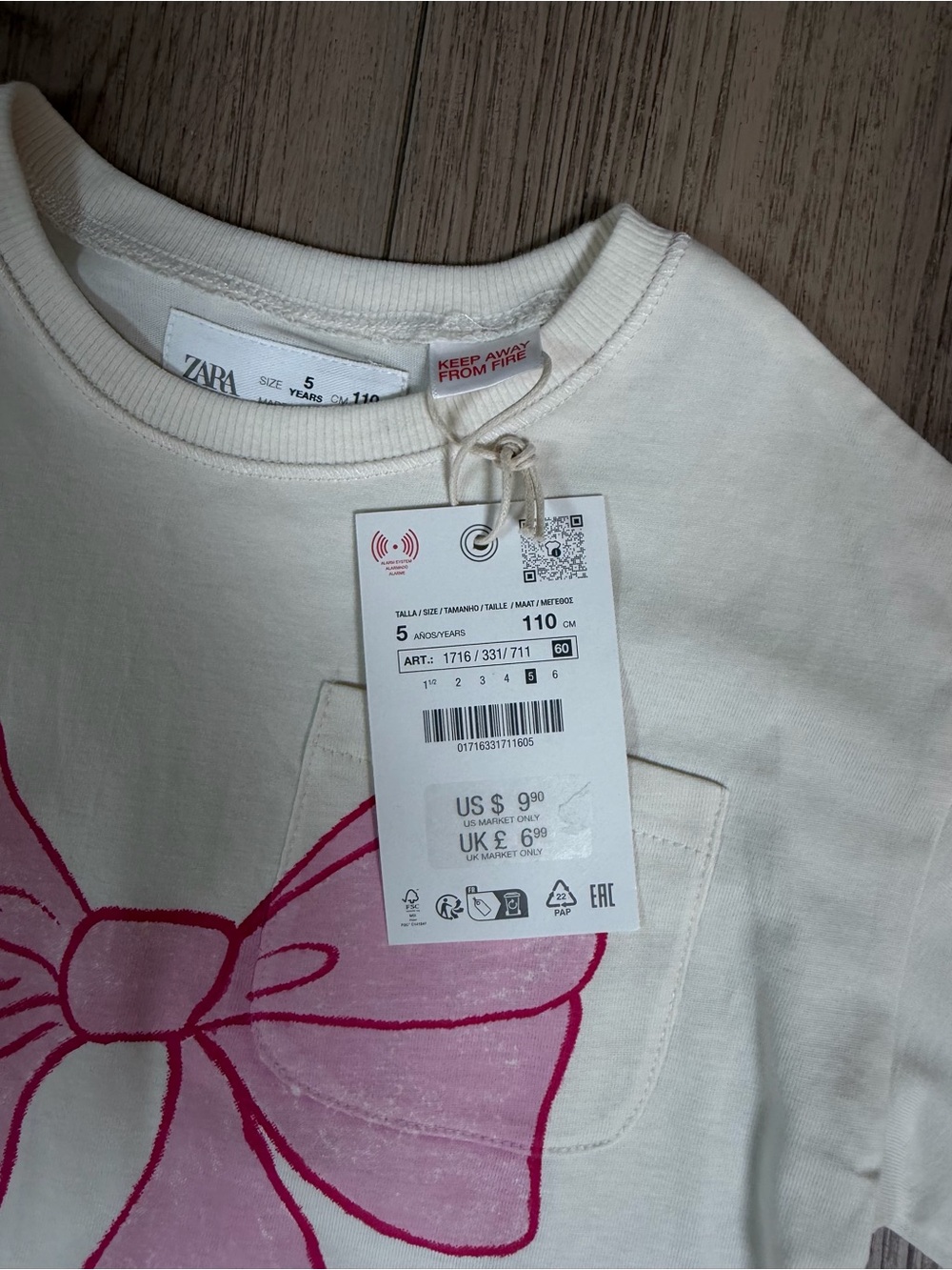 Zara Cream Long-Sleeve Top with Pink Bow - Picture 2 of 3